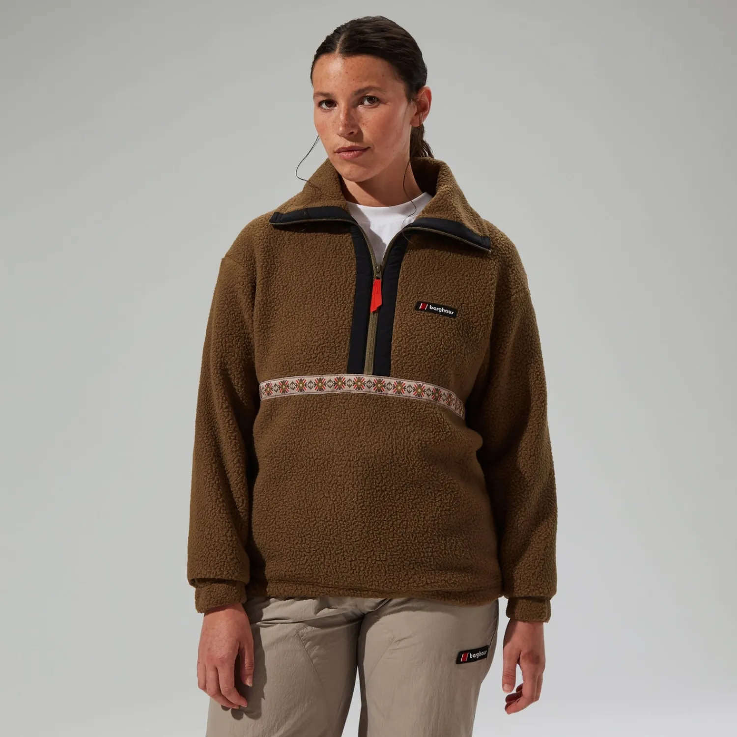 Berghaus Unisex Rhynie Aztec Half Zip Fleece - Brown/Black Clearance