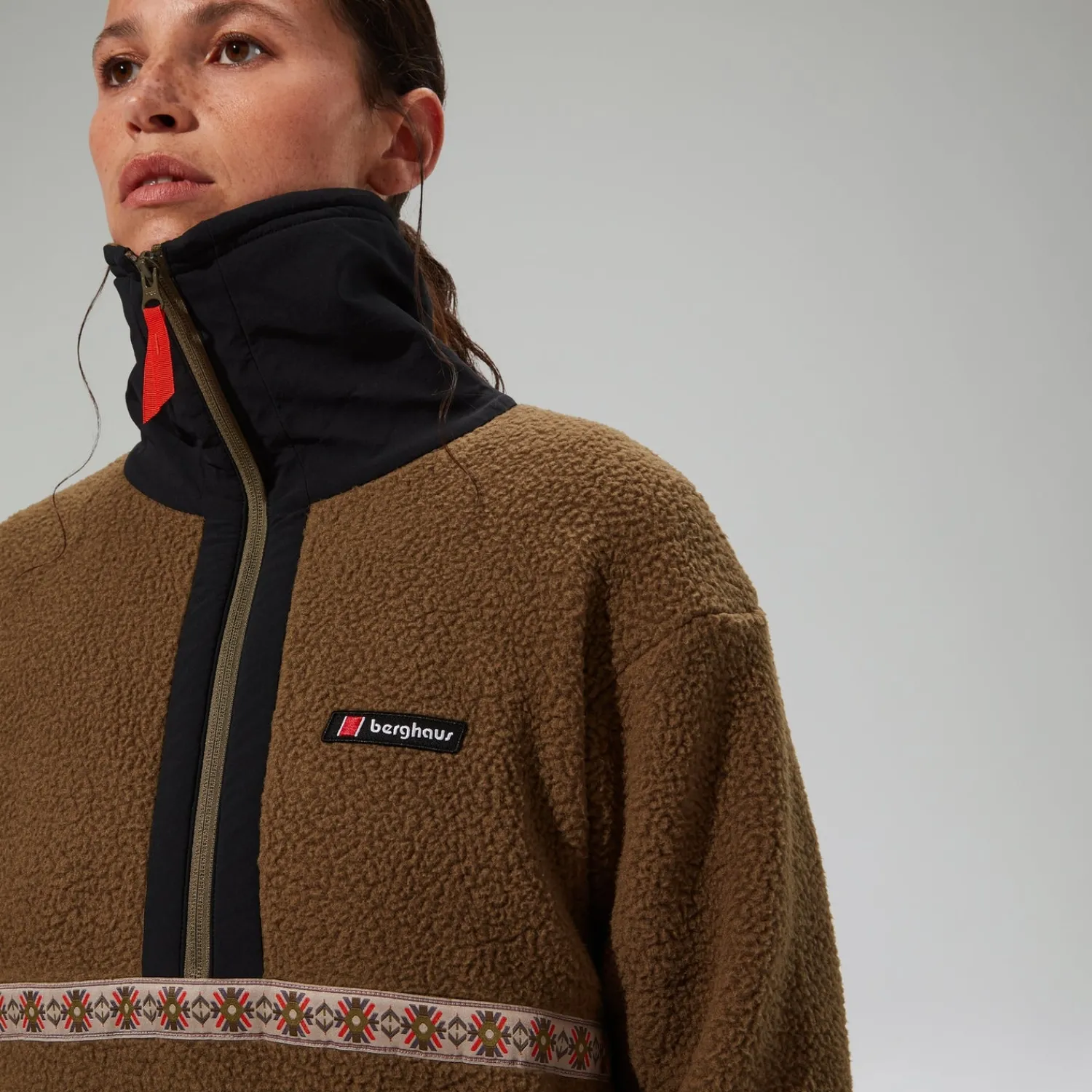 Berghaus Unisex Rhynie Aztec Half Zip Fleece - Brown/Black Clearance