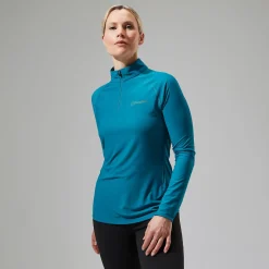 Berghaus Women's 24/7 Half Zip Long Sleeve Tech Tee - Turquoise Clearance