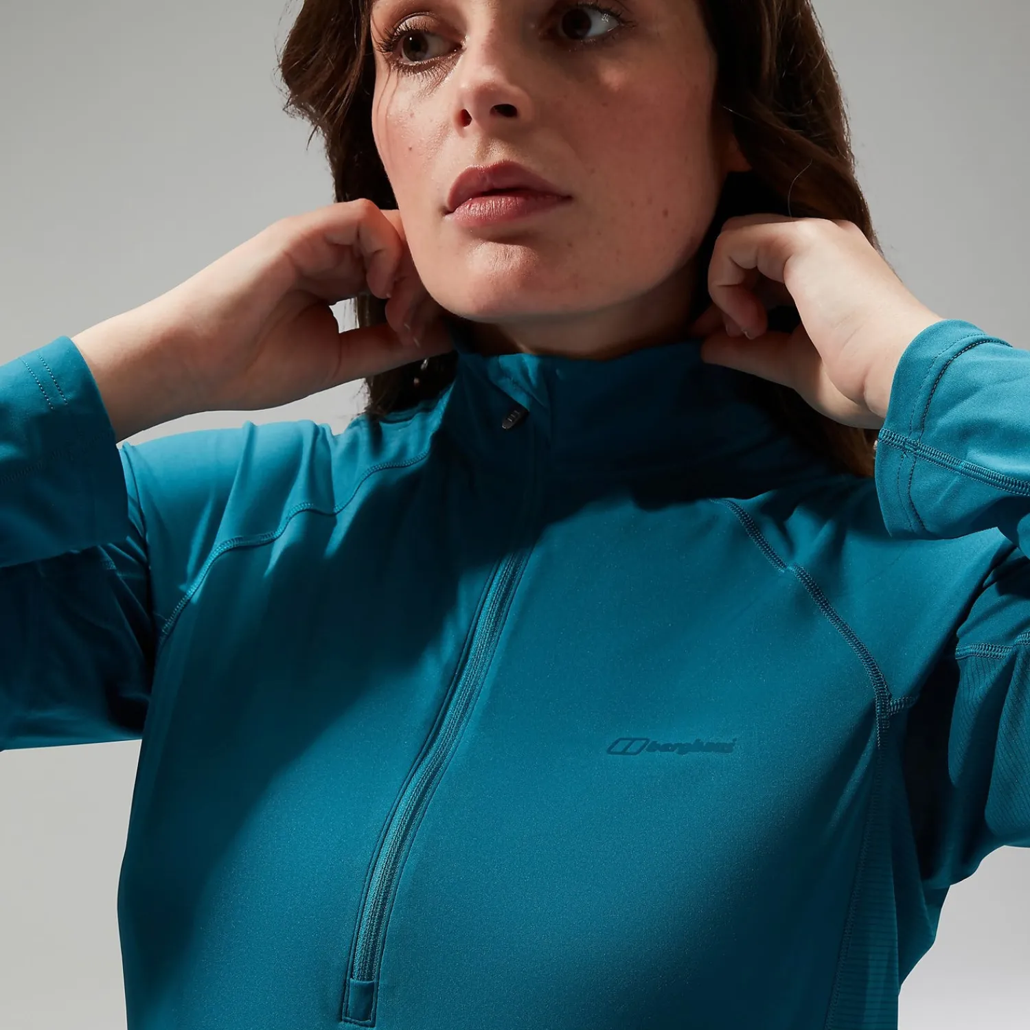 Berghaus Women's 24/7 Half Zip Maternity Long Sleeve Tech Tee - Turquoise Outlet