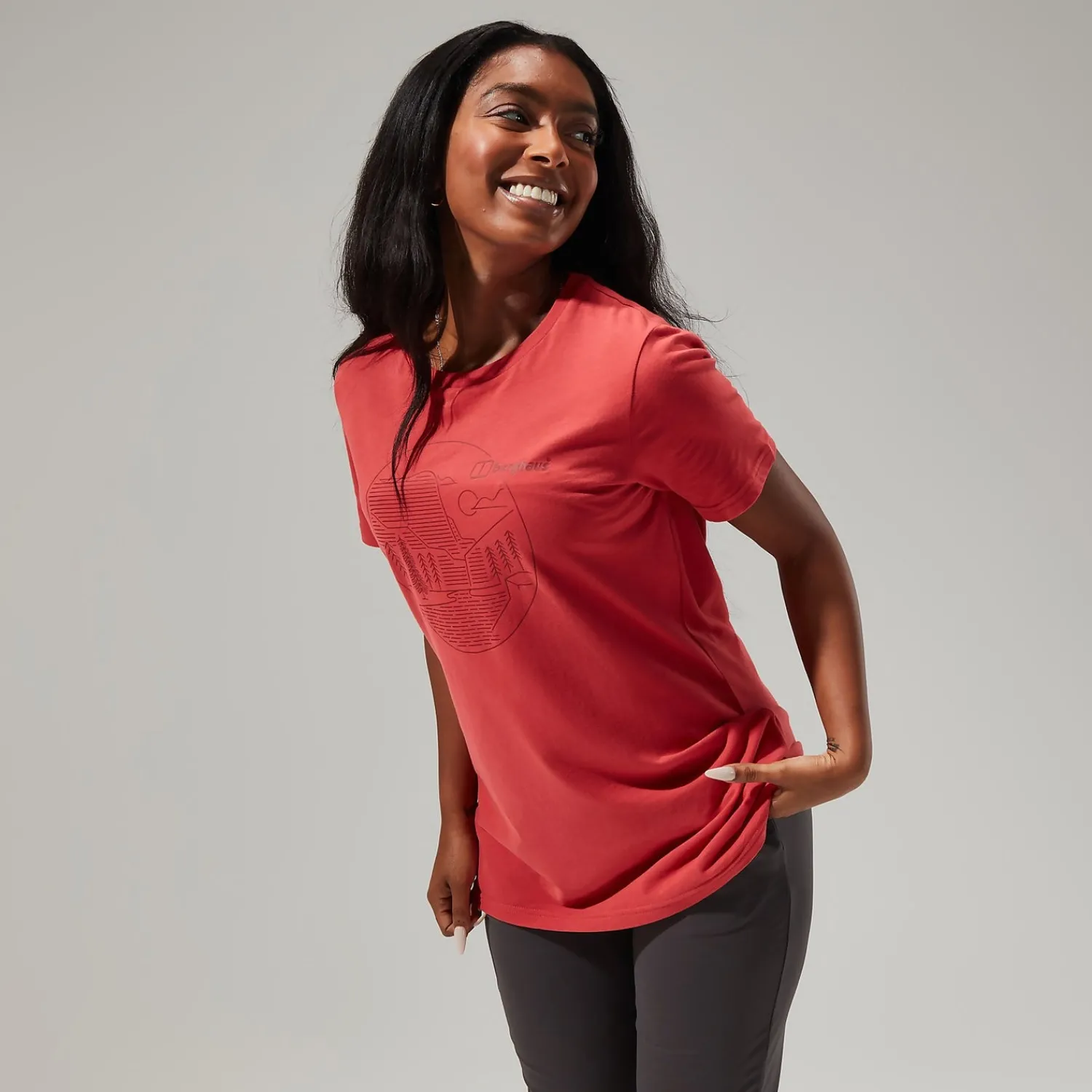 Berghaus Women's Linear Landscape Super Stretch Tee Red Sale