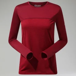 Berghaus Women's Voyager Tech Tee Long Sleeve Crew -Red New