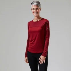 Berghaus Women's Voyager Tech Tee Long Sleeve Crew -Red New